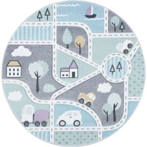 Carousel Kids CRK193 Power Loomed Indoor Accent Rug - Grey/Light Blue - 4' Round - Safavieh Kids