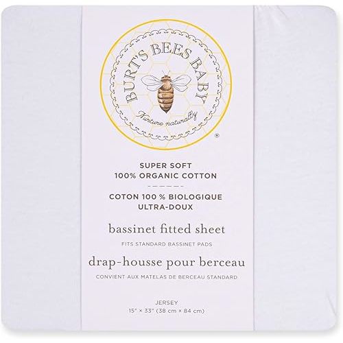 Burt's Bees Baby Bassinet Sheet, Fitted Unisex 100% Organic Jersey Cotton Bassinet Sheet for Standard Bassinet Mattress