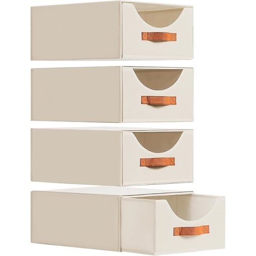 Closet Organizers and Storage - Large Storage Bins with Drawer, Fabric Clothes Organizers and Storage, Collapsible Storage Drawers Organizer for Bedroom, Living Room, 4 Pack, Beige