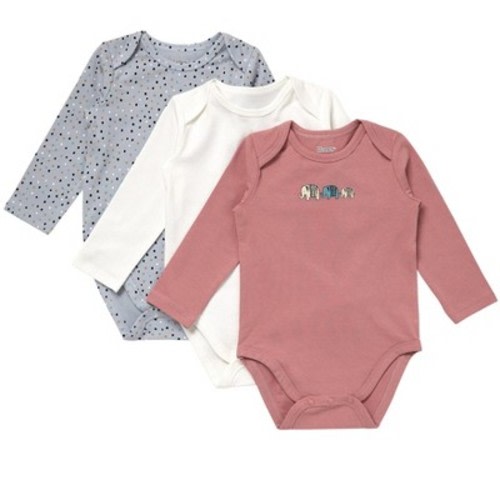 Hanes Pure Comfort Baby Long Sleeve Bodysuits, Organic Cotton, Boys & Girls, 3-Pack Orange/Neutral Assortment 3MTH