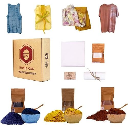 Fabric Tie Dye Kit with 3 Colors | Natural Shibori Powder | Indigo, Sunflower Yellow and Turkey Red | Perfect Clothing Dying | Painting Party Supplies DIY Art Craft Set for Kids and Adults