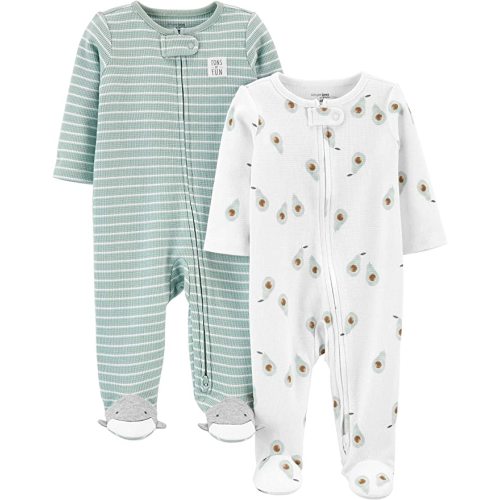 Simple Joys by Carter's Unisex Babies' 2-Way Zip Thermal Footed Sleep and Play, Pack of 2 - Newborn - Stripe