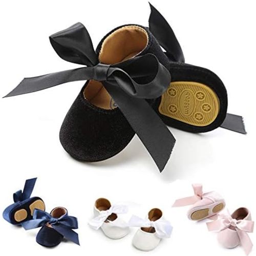 KIDSUN Infant Baby Girls Mary Jane Shoes Non-Slip Rubber Sole Ballet Slippers Princess Dress Wedding Shoes Newborn Crib Shoes First Walkers Shoes