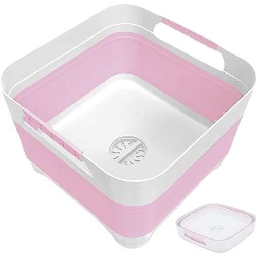 Wash Basin for Baby Bottles, Foldable, Versatile Wash Tub for Kitchen, RV, Outdoor Camping Sink, Sturdy & Easy to Clean, Space Saving Plastic Dish tub (Pink)