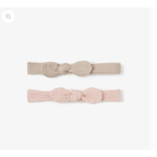 Organic Muslin Bow Headband Set Taupe/Blush 2PC – Elegant Baby