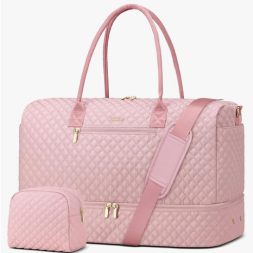 Travel Weekender Bags for Women - Duffle Bag Women with Shoe Compartment Carry On Overnight Bag with Toiletry Bag Duffel Bags with Wet Pocket for Gym Hospital Bags for Labor and Delivery Pink