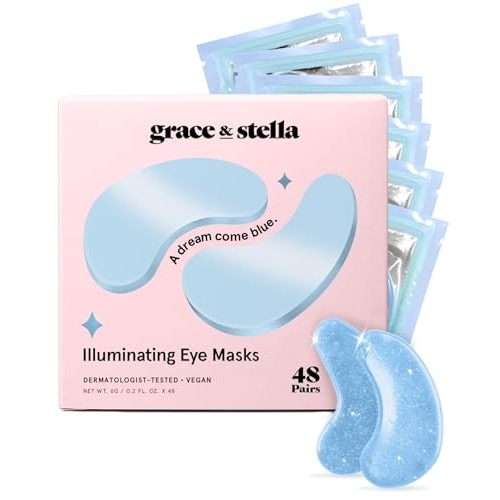 grace & stella Award Winning Under Eye Mask Reduce Dark Circles, Puffy Eyes, Undereye Bags, Wrinkles, Gel Under Eye Patches, Birthday Gifts for Women - Vegan Cruelty-Free Self Care (48 Pairs, Blue)