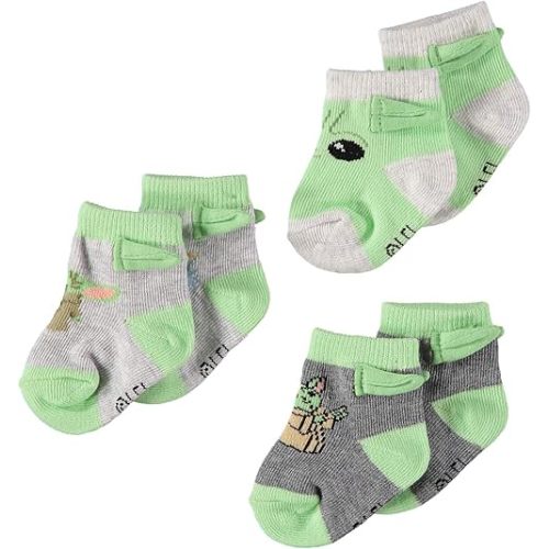 STAR WARS Baby Boys Mandalorian The Child 3-Pack Booties - Baby Yoda Baby Socks Multipack (3-Pack, 0-12 Months)