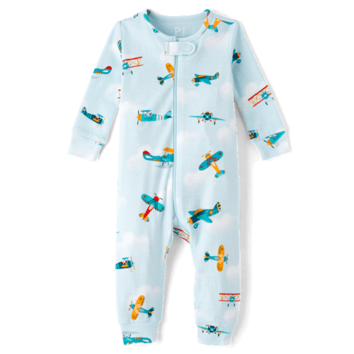 Baby And Toddler Airplane Snug Fit Cotton Footed One Piece Pajamas - Blue