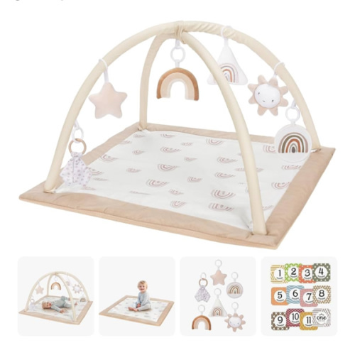 Washable Tummy Time Mat, Baby Play Gym with 6 Featured Toys and 12 Milestone Cards, Baby Gym for Infant & Toddler, Deluxe Larger Baby Play Mat, Baby Play Mats for Floor, Non Slip