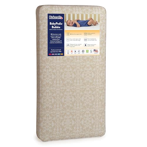Kolcraft BabyPedic Bubbie Breathable Crib Mattress, GREENGUARD GOLD Certified, Made in USA, Premium Extra Firm Coils, Toddler Bed Fit, Airy Comfort, Non Toxic, Safety & Quality Tested, 52x28" - Stars