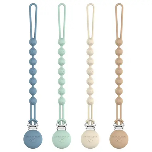 Cuddle Campus Silicone Pacifier Clip Holder with One Piece Design, Pack of 4 Soft Flexible Binky Clips with Texture for Baby Boy and Girl (0-6M) Set 1