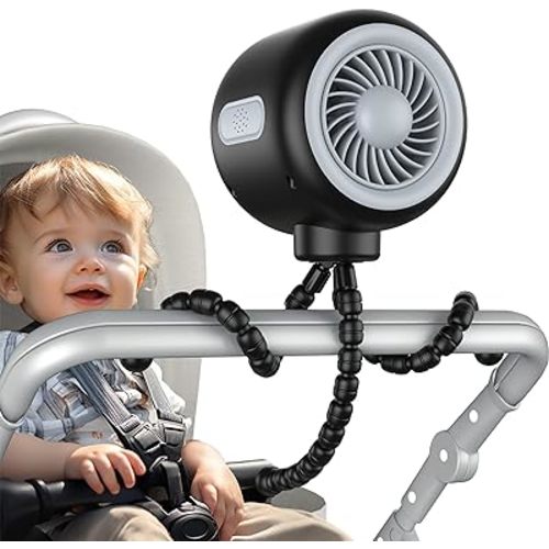 Koonie Portable Stroller Fan with Flexible Tripod, Car Seat fan Clip-on for Infant, Rechargeable Battery Operated Fan with 3 Speeds, Baby Travel Gear for Outdoor Camping, Tent, Crib, Bike, Treadmill