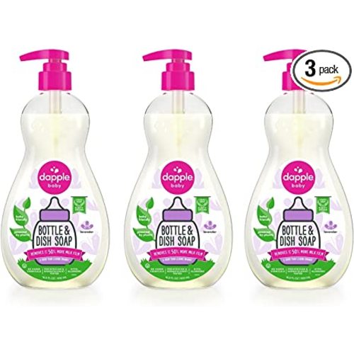 Dapple Baby Bottle Soap, Hypoallergenic Dish Soap for Baby Bottles, Powered by Plants, Lavender, 16.9 Fl Oz (Pack of 3)