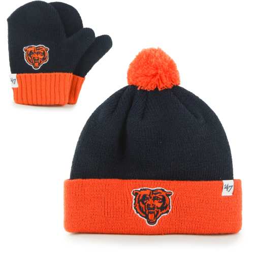 Infant Chicago Bears '47 Navy/Orange Bam Bam Cuffed Knit Hat With Pom and Mittens Set