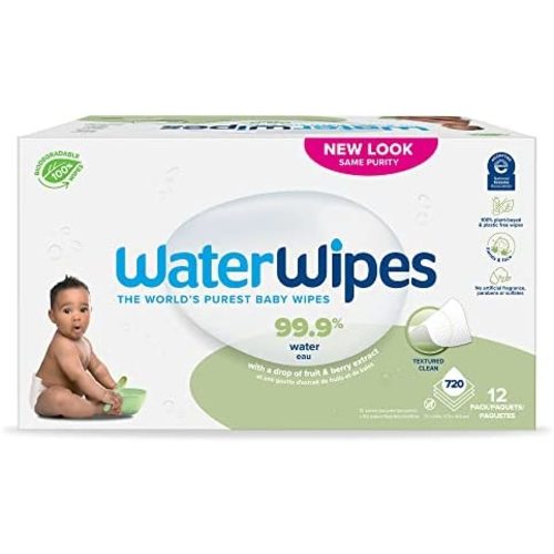 WaterWipes Biodegradable Textured Clean, Toddler & Baby Wipes, 99.9% Water Based Wipes, Unscented & Hypoallergenic for Sensitive Skin, 720 Count (12 packs), Packaging May Vary