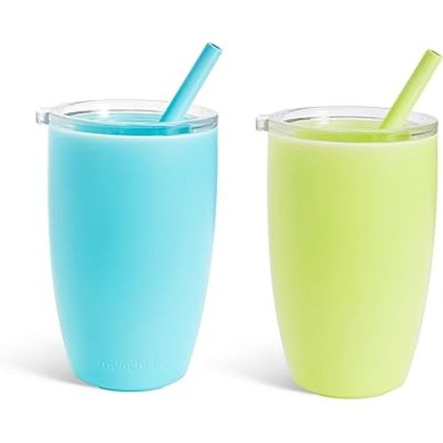 Munchkin® Simple Clean™ Straw Tumbler Sippy Cup Alternative for Toddlers and Kids, 10 Ounce, 2 Pack, Blue/Green