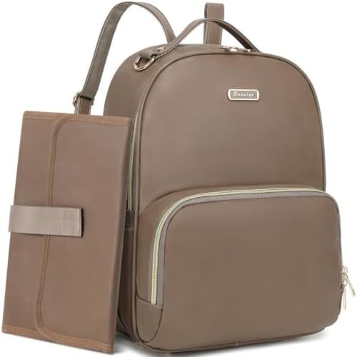 Leather Diaper Bag Backpack - Large Capacity Baby Essentials Travel Baby Bag with Changing Pad, Multi function Waterproof Baby Bag with Adjustable Shoulder Strap & Stroller Straps