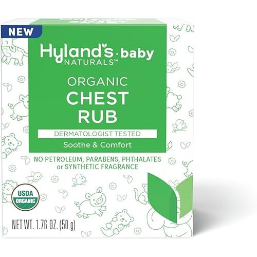Hyland's Naturals Baby Organic Chest Rub, Soothe & Comfort, with Organic Lavender, Peppermint, & Chamomile Flower Oil, Safe & Gentle, Dermatologist Tested, 1.76 Oz, Infant