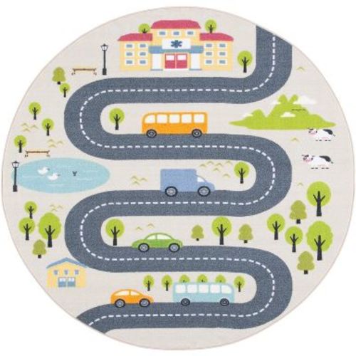 Kids Playhouse KPH227 Machine Washable Skid Resistant Power Loomed Indoor Accent Rug - Beige/Green - 3'3" Round - Safavieh Kids