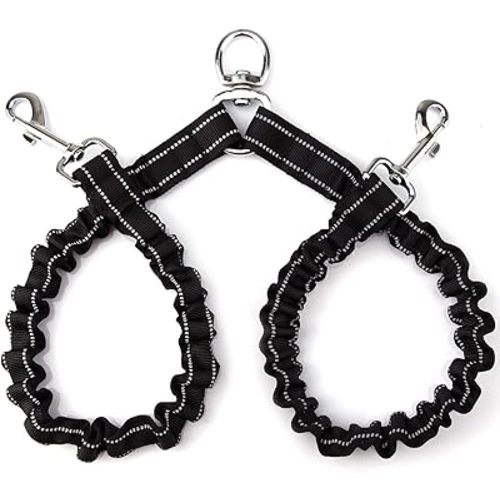 Double Dog Leash for Two Dogs - No Tangle Two Dog Leash, Comfortable Shock Absorbing Reflective Bungee Dog Double Leash, Dual Walking Training Lead for 2 Dogs