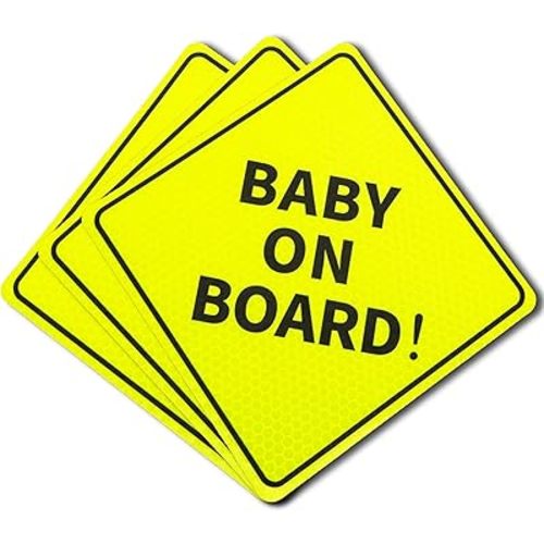 3Pcs Baby On Board Sign for Cars, Black Lettering on a Yellow Background, 5" by 5" Magnetic Tile for Car, Truck, Van, RVs and Bumper