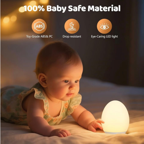 MediAcous Night Light for Kids, Baby Egg Light for Nursery, 7 Colors Changing & Stepless Dimming, Soft Silicone Touch Night Lamp with 1 Hour Timer, Rechargeable Nursery Night for Breastfeeding