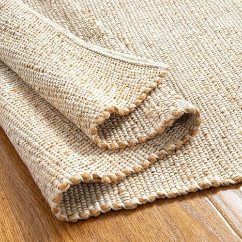 Jute Cotton Area Rug 5'x8' ft Rectangle Handwoven Natural Fabric Farmhouse Rug for Living Room, Bedroom Kitchen - Rustic Vintage Bohemian Eco-Friendly Carpet Home Décor 5x8 ft Natural Boho Rug