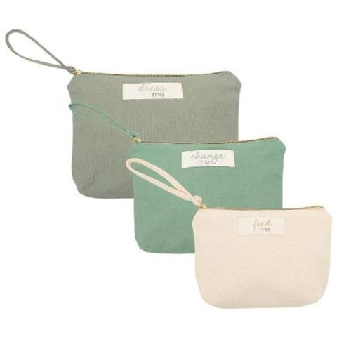 Pearhead Recycled Cotton Canvas Pouch Set - Feed Me - Change Me - Dress Me - 3pc