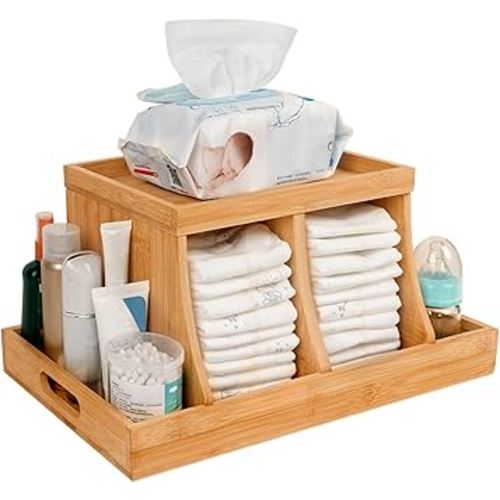 Diaper Caddy Organizer, Changing Table Organizer, Diaper Organizer for Nursery, Baby Diaper Storage Organizer with Removable Dividers (Orange, Rectangular Size)
