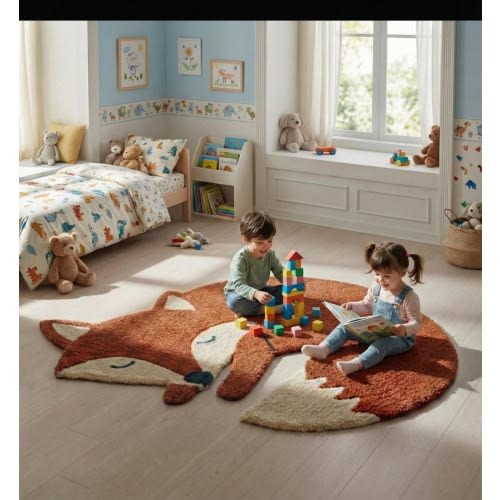 Hand-Tufted Wool Fox Rug, Kids Playroom Accent Rug