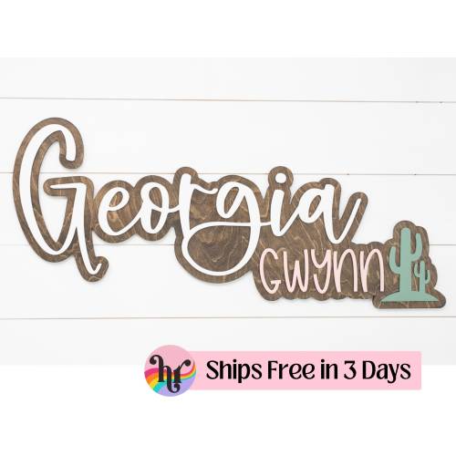 Nursery name sign | Western nursery decor | boy Name Sign | Above crib sign | Baby shower gift | Cactus wood sign| Large wood name sign
