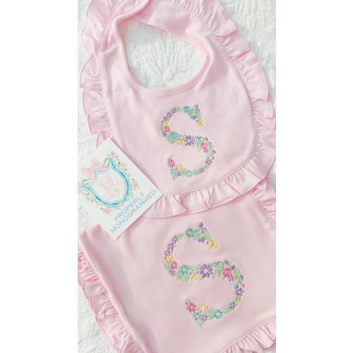 Bib and Burp Cloth Set /Personalized Bib Burp Cloth Gift / Monogram Shower Gift/ Ruffle Bib / Pink Ruffle Burp Cloth/ Girl Gift / Floral