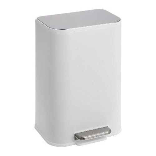3.2 Gallon Bathroom Trash Can, Stainless Steel Garbage Can with Lid, Rectangular Small Step Waste Bin with Removable Inner Bucket, White