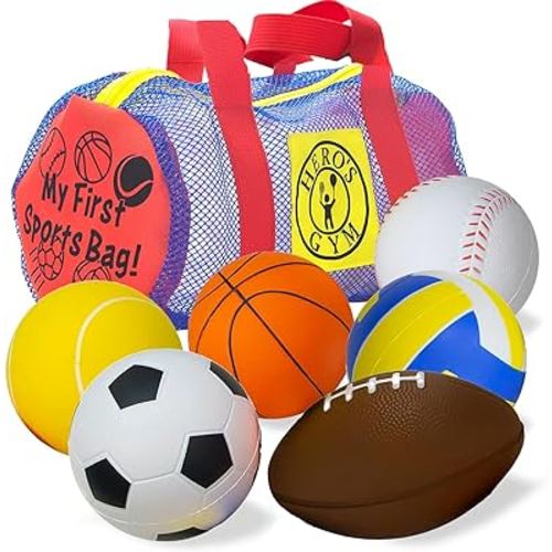 My First Sports Bag! 6-Pack of 3.5 inch Foam Balls with Gym Bag, Kids and Toddlers 3+, Bouncy Balls, Toddler Sports Balls