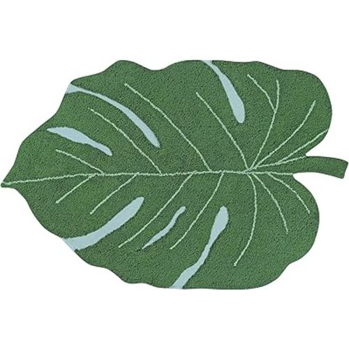 Lorena Canals Washable Rug Monstera Leaf - Green - Pile: 97 % cotton, 3 % other fibre|Base: reycled cotton - 4' x 5' 11''