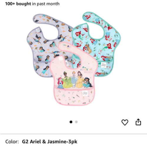 Bumkins Disney Bibs for Girl or Boy, SuperBib Baby and Toddler for 6-24 Months, Essential Must Have for Eating, Feeding, Baby Led Weaning, Mess Saving Waterproof Soft Fabric, 3-pk Princess Magic