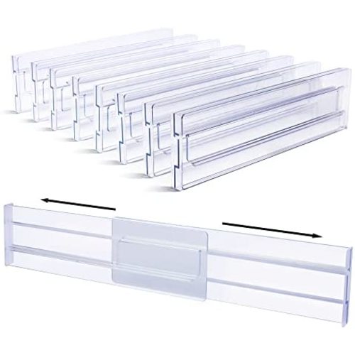 Drawer Dividers Organizers 8 Pack, Vtopmart Adjustable 3.2" High Expandable from 11-19" Kitchen Drawer Organizer, Clear Plastic Drawers Separators for Clothing, Kitchen Utensils and Office Storage