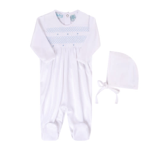 Baby Smocked Bullion Romper with Bonnet