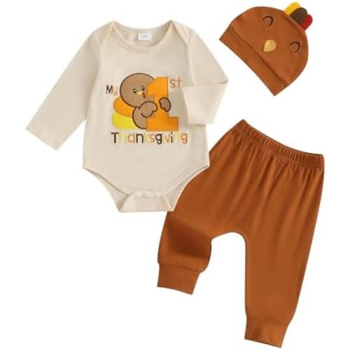 My First Thanksgiving Baby Boy Outfit Infant Little Turkey Hat Bodysuit Pants Newborn 1st Thanksgiving Outfits