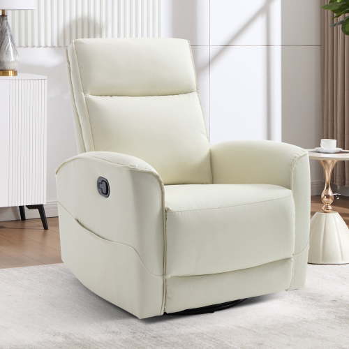 Ebello Manual Swivel Faux Leather Rocker Recliner, Nursery Glider Chair with Padded Armrests & Backrest for Apartment, Living Room and Bedroom, White