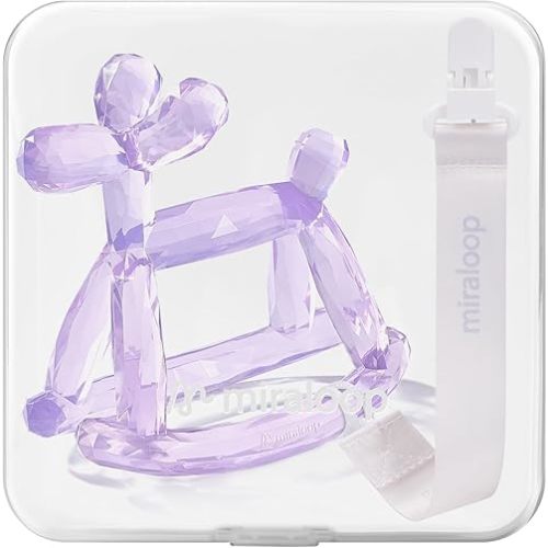 Crystal Jelly Baby Teether – Teething Toys 3-6 Months Food Grade Silicone Teether with Storage Box and Pacifier Clip, Safe for Babies (Amethyt Clip+Box)