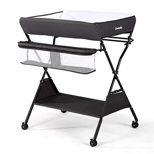 Sweeby Infant Changing Table with Changing Pad, Changing Table Portable Pad Nursery Furniture Baby Changing Station, Dark
