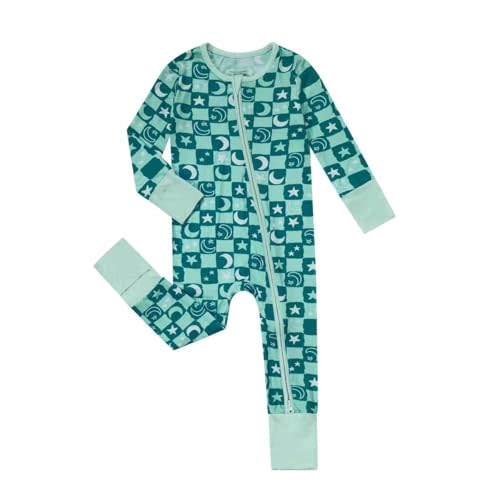 Teach Leanbh Unisex Baby Bamboo Viscose Pajamas with Mittens and Feet Cuffs 2 Way Zipper Long Sleeve Romper Sleep and Play