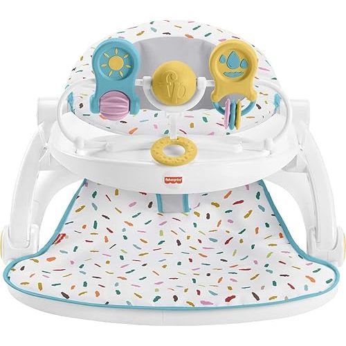 Fisher-Price Portable Baby Chair Deluxe Sit-Me-Up Floor Seat with Snack Tray and Toy Bar, Rainbow Sprinkles