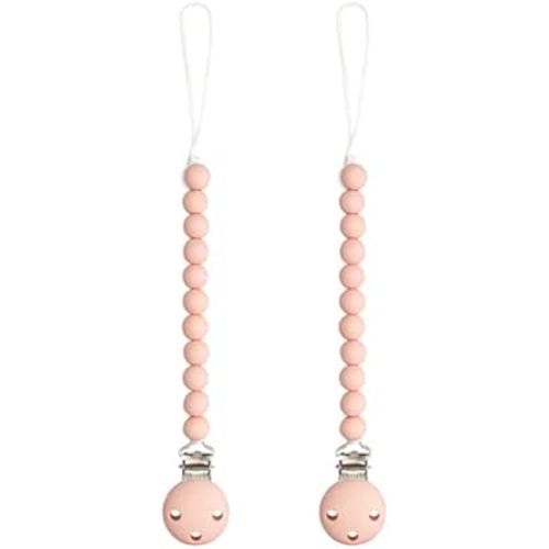 Comfy Cubs Pacifier Clips 2 Pack - 100% Food Grade Silicone Baby Pacifier Clips, BPA & PVC Free - CPSIA Certified, Lightweight and Flexible Baby Gifts - Blush