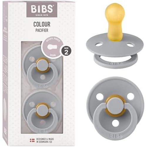 Bibs Colour Pacifier 2-Pack | BPA Free Soother, Round Nipple. Natural Rubber Latex,