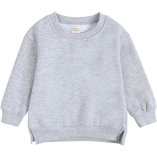 Toddler Baby Boy Girl Fleece Pullover Sweatshirt Solid Color Crewneck Blouse Shirt Tops Warm Fall Winter Clothes
