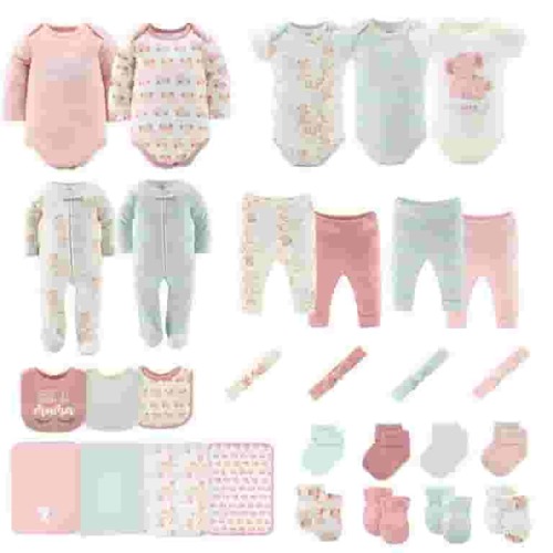 The Peanutshell Newborn Layette Gift Set, Pink Floral Elephant, 30 Essential Pieces, 0-3 Months