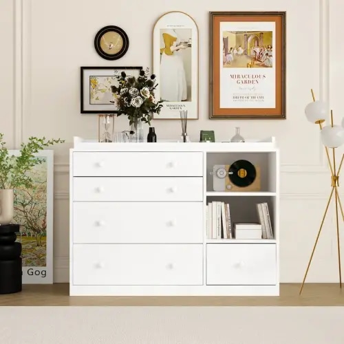 FUFU&GAGA Modern Nursery Dresser Chest with 5 Drawers, 2 Ope - TikTok Shop